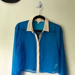 Cropped chiffon blouse with cream trim